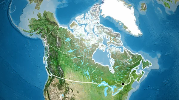 カナダ国境地域の閉鎖と衛星地図上のその地域の境界線 資本ポイント 全国に光る — ストック写真