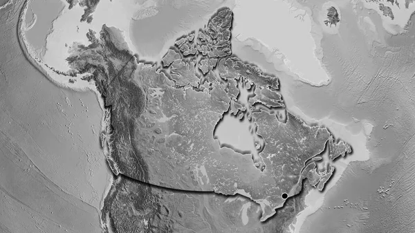 在一张灰色比例尺地图上对加拿大边境地区进行的密切调查 资本点 国家形状的斜边 — 图库照片