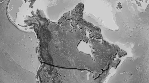 Zbliżenie Kanadyjskiej Strefy Przygranicznej Ciemnym Pokryciem Mapie Skali Szarości Główny — Zdjęcie stockowe