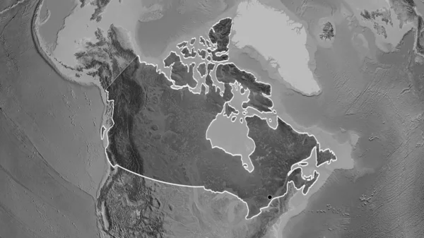 加拿大边境地区的特写镜头 以灰度地图上的黑暗覆盖为重点 资本点 国家形貌概述 — 图库照片