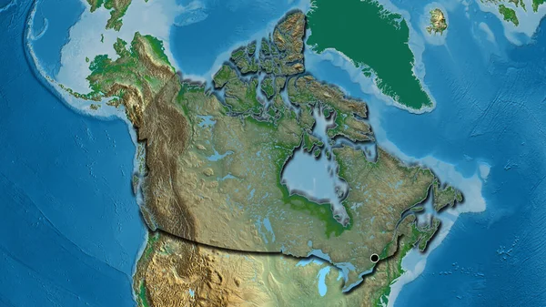 物理的な地図上の暗いオーバーレイで強調されているカナダの国境地域のクローズアップ 資本ポイント 国の形の縁が隠されている — ストック写真