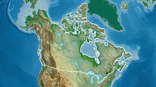 物理的な地図上のカナダ国境地域の閉鎖 資本ポイント 全国に光る — ストック写真