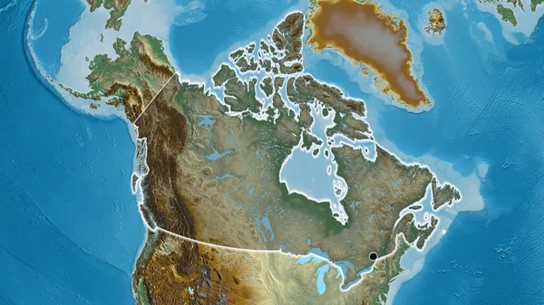 救援地図上の暗いオーバーレイで強調カナダ国境地域のクローズアップ 資本ポイント 全国に光る — ストック写真