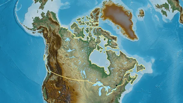Nahaufnahme Des Kanadischen Grenzgebiets Auf Einer Reliefkarte Kapitalpunkt Umrisse Rund — Stockfoto