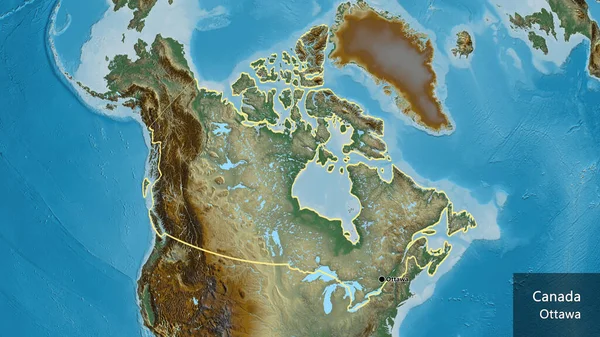 Detailní Záběr Pohraniční Oblasti Kanady Reliéfní Mapě Fakt Obrys Kolem — Stock fotografie