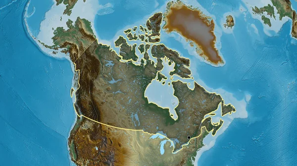 Närbild Kanadas Gränsområde Med Ett Mörkt Överdrag Reliefkarta Huvudpunkt Skissera — Stockfoto