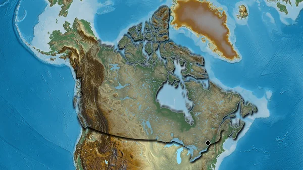 救援地図上の暗いオーバーレイで強調カナダ国境地域のクローズアップ 資本ポイント 国の形の縁が隠されている — ストック写真