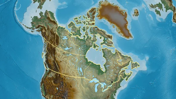 Zbliżenie Kanadyjskiej Strefy Przygranicznej Jej Granic Regionalnych Mapie Pomocy Humanitarnej — Zdjęcie stockowe