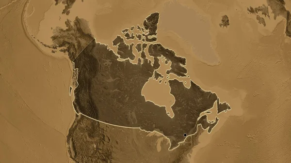 加拿大边境地区的特写镜头 用黑色的阴影覆盖在黑色的高程地图上 资本点 国家形貌概述 — 图库照片