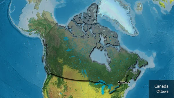 Zbliżenie Kanadyjskiej Strefy Przygranicznej Ciemnym Pokryciem Mapie Topograficznej Główny Punkt — Zdjęcie stockowe