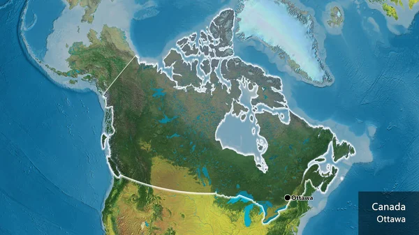 Närbild Kanadas Gränsområde Med Ett Mörkt Överdrag Topografisk Karta Huvudpunkt — Stockfoto