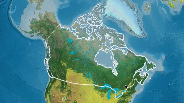 Närbild Kanadas Gränsområde Topografisk Karta Huvudpunkt Glow Runt Landet Form — Stockfoto