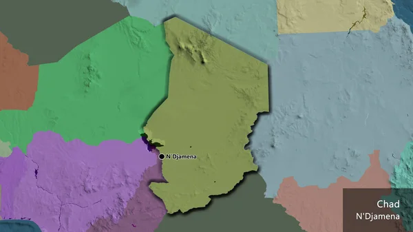 Närbild Tchads Gränsområde Administrativ Karta Huvudpunkt Skalade Kanter Landet Form — Stockfoto