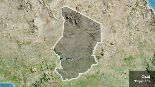 Close Chad Border Area Highlighting Dark Overlay Satellite Map Capital — Stock Photo, Image