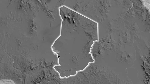 Primer Plano Zona Fronteriza Chad Mapa Bilevel Punto Capital Brillan — Foto de Stock