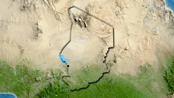 Nahaufnahme Des Tschadischen Grenzgebiets Auf Einer Satellitenkarte Kapitalpunkt Abgeschrägte Ränder — Stockfoto