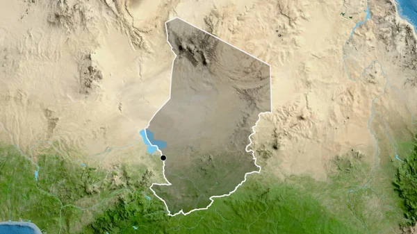 Närbild Tchads Gränsområde Med Mörk Överlagring Satellitkarta Huvudpunkt Skissera Runt — Stockfoto
