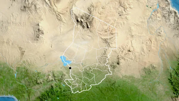 在卫星地图上对乍得边境地区及其区域边界进行了密切监视 资本点 国家形貌概述 — 图库照片