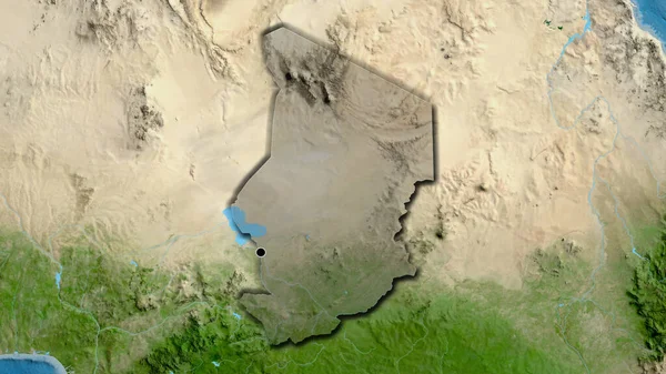 在乍得边境地区进行的近距离调查显示 卫星地图上有黑暗的阴影 资本点 国家形状的斜边 — 图库照片