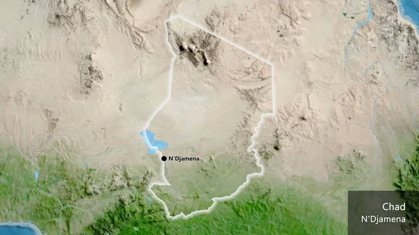 Nahaufnahme Des Tschadischen Grenzgebiets Auf Einer Satellitenkarte Kapitalpunkt Überall Land — Stockfoto