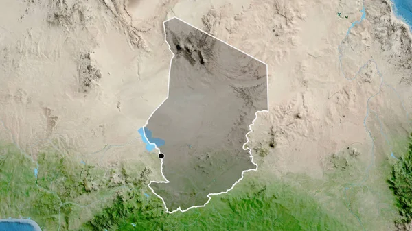 在乍得边境地区进行的近距离调查显示 卫星地图上有黑暗的阴影 资本点 国家形貌概述 — 图库照片