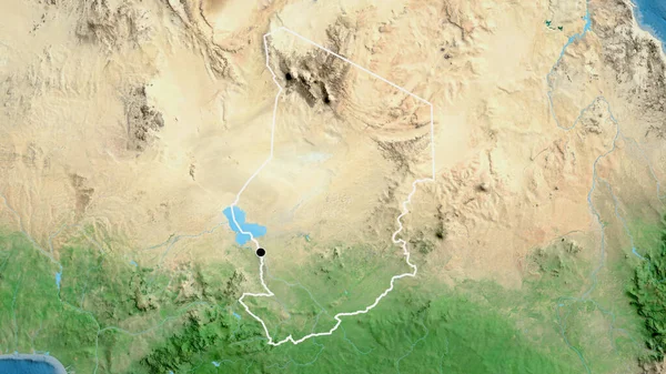 Primer Plano Zona Fronteriza Chad Mapa Por Satélite Punto Capital —  Fotos de Stock
