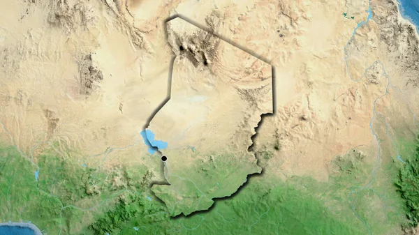 Chad Sınır Bölgesinin Uydu Haritasında Yakın Plan Görüntüsü Ana Nokta — Stok fotoğraf
