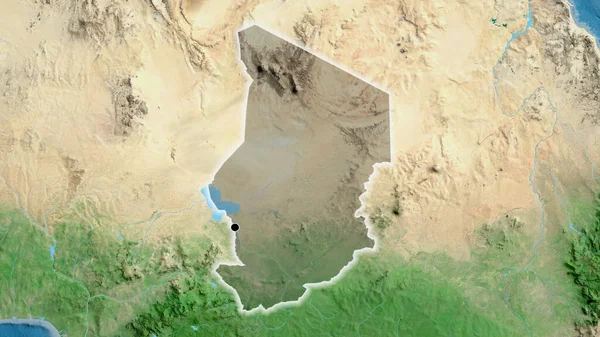 Närbild Tchads Gränsområde Med Mörk Överlagring Satellitkarta Huvudpunkt Glow Runt — Stockfoto
