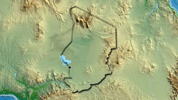 Primer Plano Zona Fronteriza Chad Mapa Físico Punto Capital Bordes — Foto de Stock