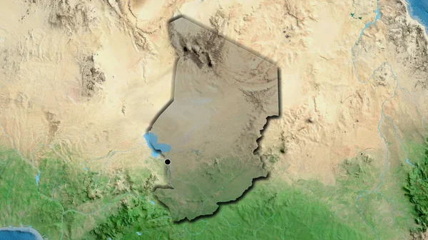 Närbild Tchads Gränsområde Med Mörk Överlagring Satellitkarta Huvudpunkt Skalade Kanter — Stockfoto