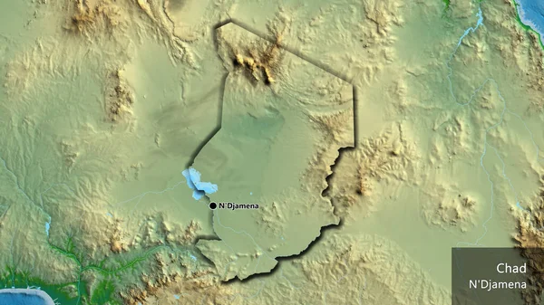 Κοντινό Πλάνο Της Παραμεθόριας Περιοχής Του Τσαντ Φυσικό Χάρτη Σημάδι — Φωτογραφία Αρχείου