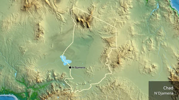 Close Zona Fronteiriça Chade Num Mapa Físico Ponto Capital Esboço — Fotografia de Stock