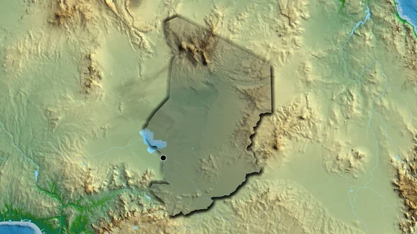 乍得边境地区的特写镜头突出显示了一张地形图上的黑暗阴影 资本点 国家形状的斜边 — 图库照片