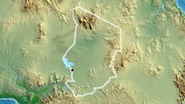 Närbild Tchads Gränsområde Fysisk Karta Huvudpunkt Glow Runt Landet Form — Stockfoto