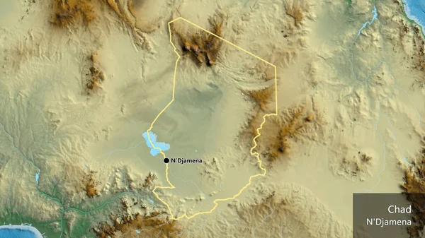 Närbild Tchads Gränsområde Hjälpkarta Huvudpunkt Runt Landet Landets Engelska Namn — Stockfoto