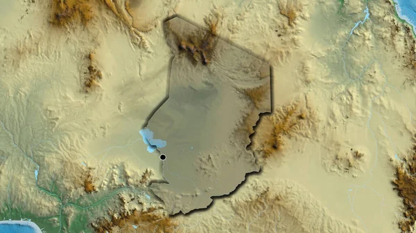 救援地図上の暗いオーバーレイで強調チャド国境地域のクローズアップ 資本ポイント 国の形の縁が隠されている — ストック写真