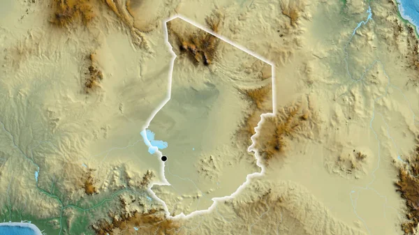 Närbild Tchads Gränsområde Hjälpkarta Huvudpunkt Glow Runt Landet Form — Stockfoto