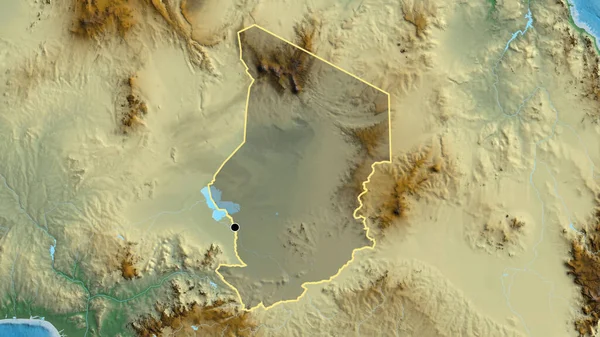 Närbild Tchads Gränsområde Med Ett Mörkt Överdrag Reliefkarta Huvudpunkt Skissera — Stockfoto