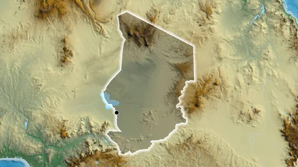 Närbild Tchads Gränsområde Med Ett Mörkt Överdrag Reliefkarta Huvudpunkt Glow — Stockfoto
