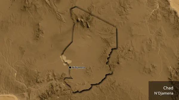 Närbild Tchads Gränsområde Sepiahöjdskarta Huvudpunkt Skalade Kanter Landet Form Landets — Stockfoto