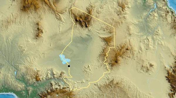 Närbild Tchads Gränsområde Hjälpkarta Huvudpunkt Skissera Runt Landet Form — Stockfoto