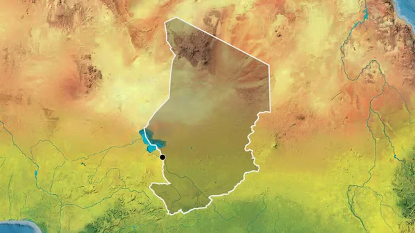 Detailní Záběr Pohraniční Oblasti Čadu Zvýrazňující Tmavou Vrstvu Topografické Mapě — Stock fotografie