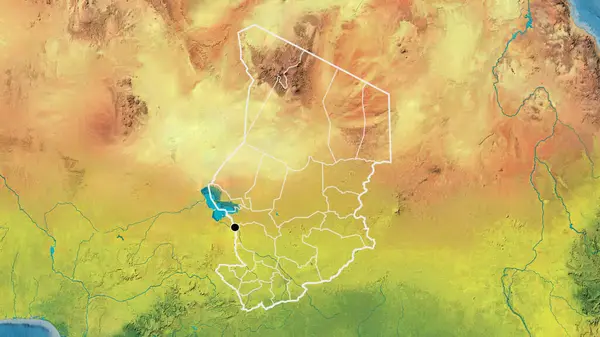 Zbliżenie Obszaru Przygranicznego Czadu Jego Granic Regionalnych Mapie Topograficznej Główny — Zdjęcie stockowe