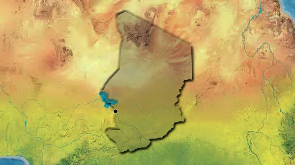 Detailní Záběr Pohraniční Oblasti Čadu Zvýrazňující Tmavou Vrstvu Topografické Mapě — Stock fotografie