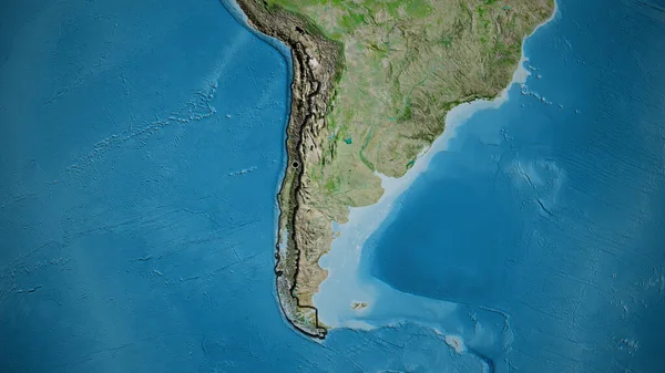 在卫星地图上对智利边境地区进行了近距离调查 资本点 国家形状的斜边 — 图库照片
