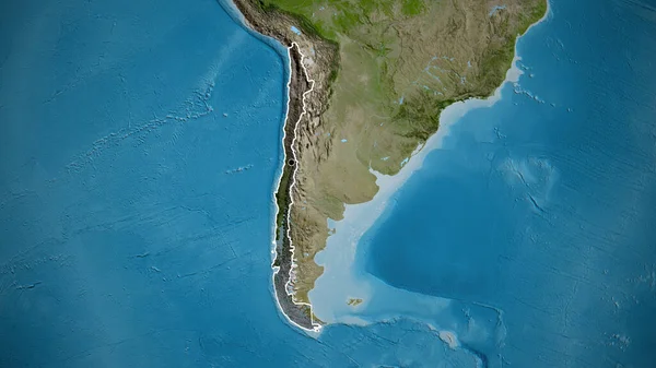 Närbild Chiles Gränsområde Med Mörk Överlagring Satellitkarta Huvudpunkt Skissera Runt — Stockfoto