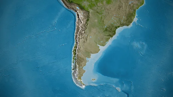在卫星地图上对智利边境地区及其区域边界进行了密切监视 资本点 国家形貌概述 — 图库照片