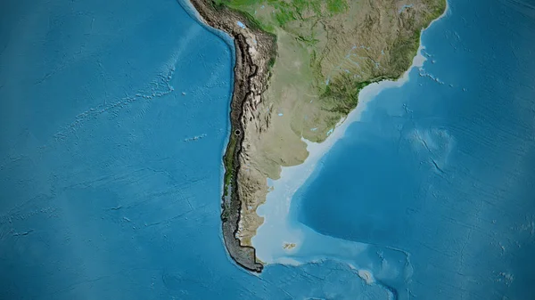 チリの国境地帯のクローズアップは 衛星地図上の暗いオーバーレイで強調しています 資本ポイント 国の形の縁が隠されている — ストック写真