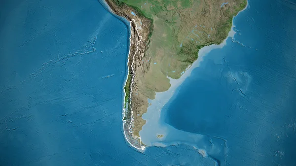 Närbild Chiles Gränsområde Satellitkarta Huvudpunkt Skissera Runt Landet Form — Stockfoto