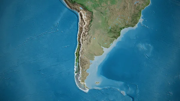 Närbild Chiles Gränsområde Satellitkarta Huvudpunkt Glow Runt Landet Form — Stockfoto